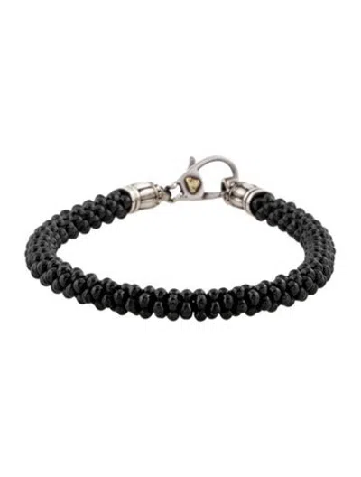 Pre-owned Lagos Ceramic Caviar Beaded Bracelet, 6.75" In Black