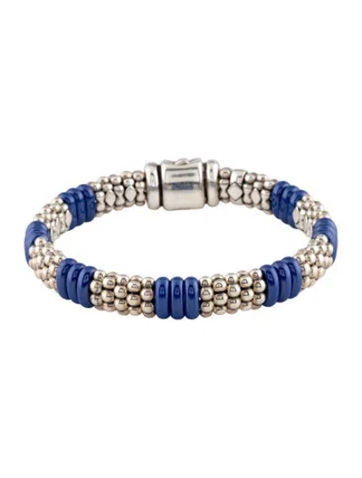 Pre-owned Lagos Ceramic Ultramarine Caviar Bracelet, 6.75" In Blue