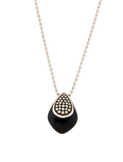 Pre-owned Lagos Onyx & Quartz Doublet Maya Pendant Necklace, 34" In Multicolor