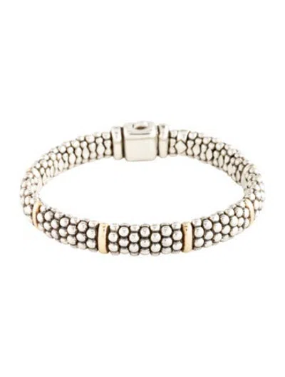 Pre-owned Lagos Two-tone Caviar Station Bracelet, 6.75" In Multicolor
