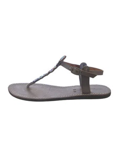 Pre-owned Laidback London Leather Graphic Print T-strap Sandals In Multicolor