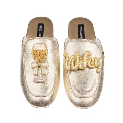 Laines London Women's Classic Mules With Wifey & Champagne Glass Brooches - Gold