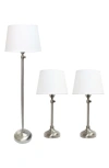 Lalia Home 3-piece Lamp Set In Brushed Nickel/ White Shades