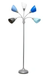 Lalia Home Five Light Goose Neck Floor Lamp In Silver/ Blue Shades