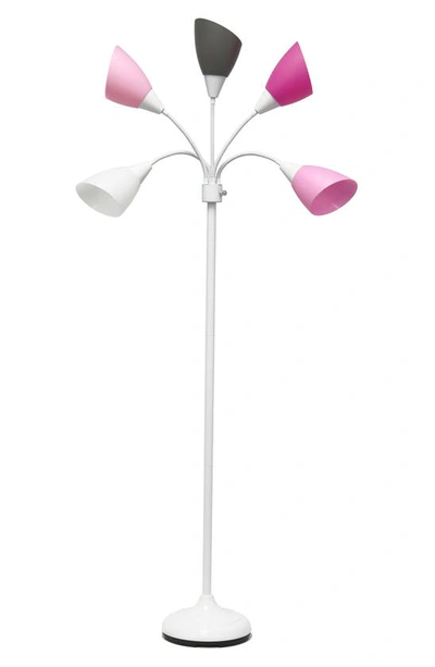 Lalia Home Five Light Goose Neck Floor Lamp In White/ Pink Shades