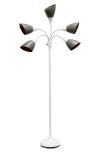 Lalia Home Five Light Goose Neck Floor Lamp In White/ Gray Shades