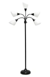 Lalia Home Five Light Goose Neck Floor Lamp In Black/ White Shades