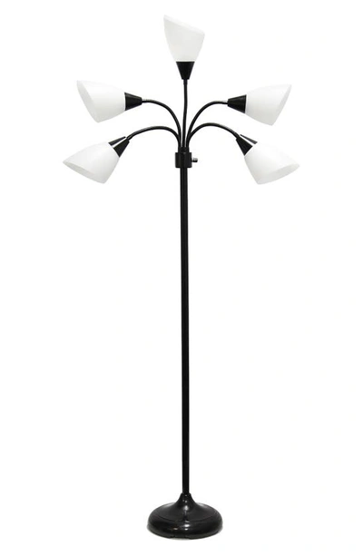 Lalia Home Five Light Goose Neck Floor Lamp In Black/ White Shades