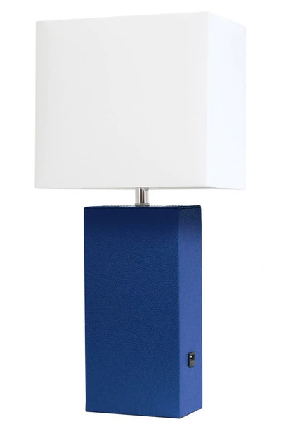 Lalia Home Lexington Faux Leather Usb Table Lamp In Blue