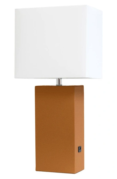 Lalia Home Lexington Faux Leather Usb Table Lamp In Brown