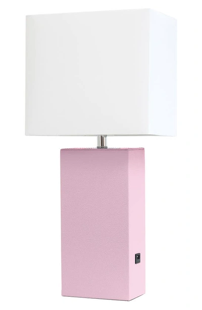 Lalia Home Lexington Faux Leather Usb Table Lamp In Pink