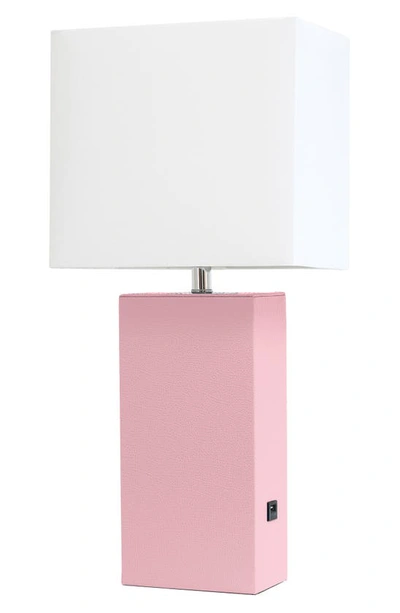 Lalia Home Lexington Faux Leather Usb Table Lamp In Pink