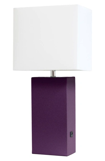 Lalia Home Lexington Faux Leather Usb Table Lamp In Purple