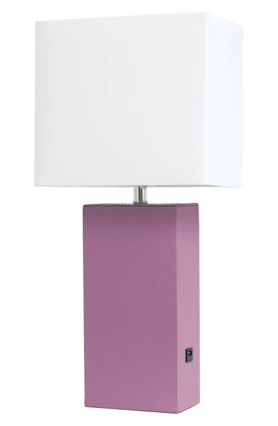 Lalia Home Lexington Faux Leather Usb Table Lamp In Purple