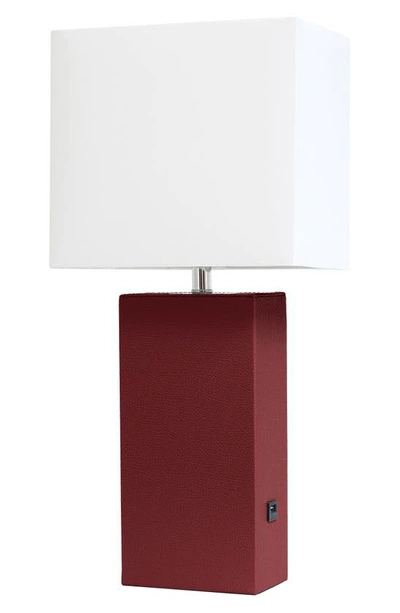 Lalia Home Lexington Faux Leather Usb Table Lamp In Red