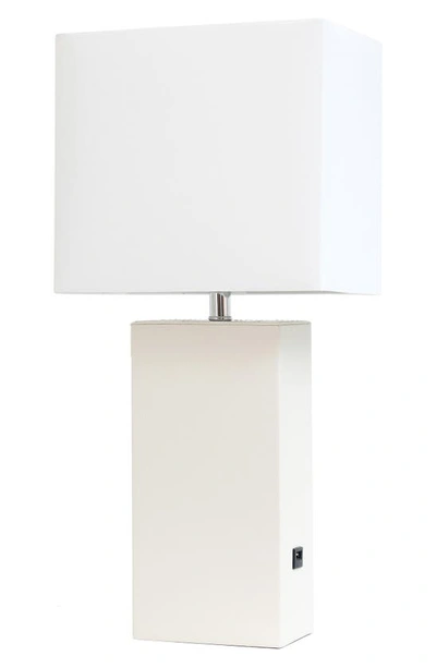 Lalia Home Lexington Faux Leather Usb Table Lamp In White