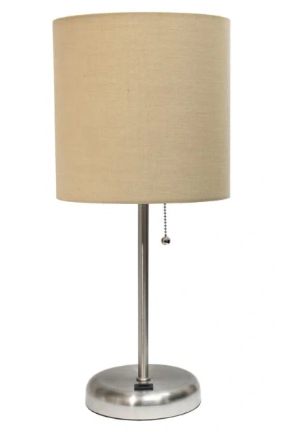 Lalia Home Usb Table Lamp In Brushed Steel/ Tan Shade