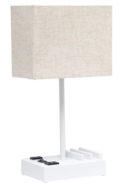 Lalia Home Usb Table Lamp In White Base/ Beige Shade
