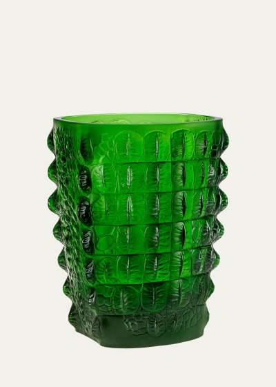 Lalique Croco Vase, 10" In Green