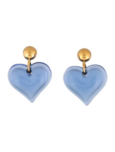 Pre-owned Lalique Crystal Heart Drop Earrings In Multicolor