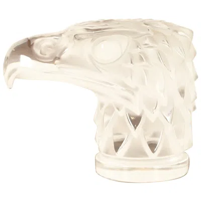 Pre-owned Lalique "eagle Head" Art Deco Crystal Paperweight In Beige