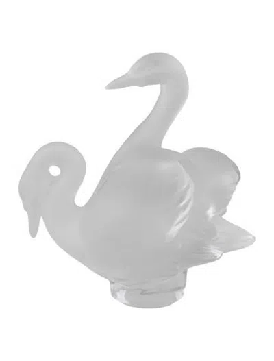 Pre-owned Lalique Les Deux Cygnes Figurine In Clear