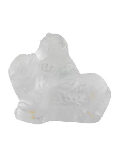 Pre-owned Lalique Madras Jaguar Cubs Figurine In Clear