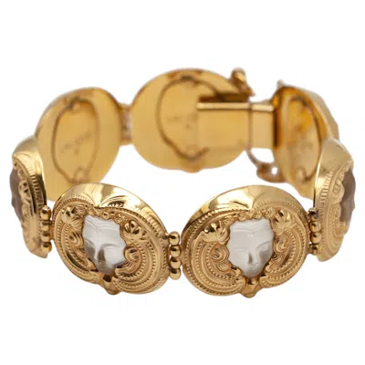 Pre-owned Lalique Vintage  Masque De Femme Gold-tone Frosted Glass Bracelet In Multiple