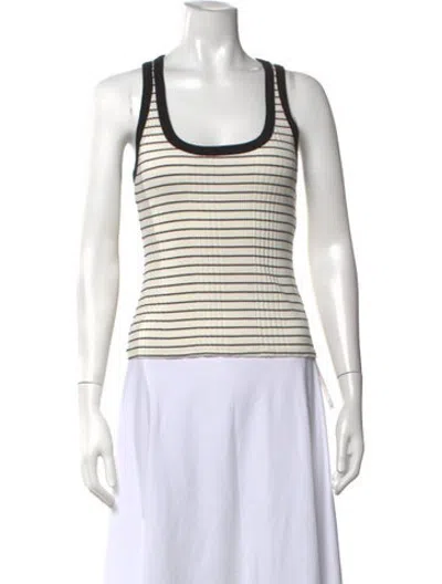 Pre-owned Lamade Striped Scoop Neck Top In Neutrals/white