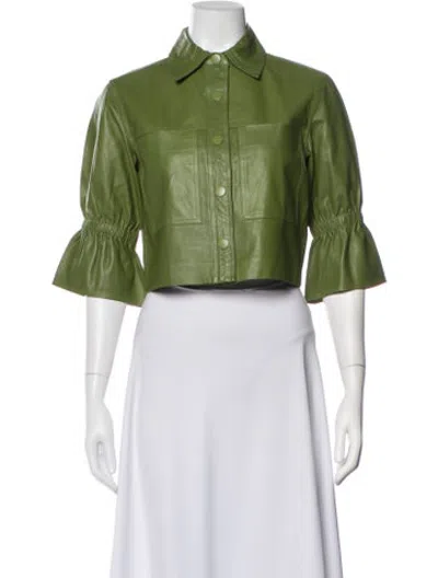 Pre-owned Lamarque Lamb Leather Jacket In Green