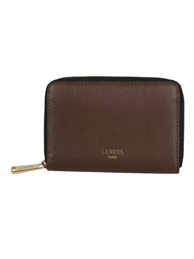 Lancel Bcbg Compact Pebbled Leather Zip-around Wallet In Black