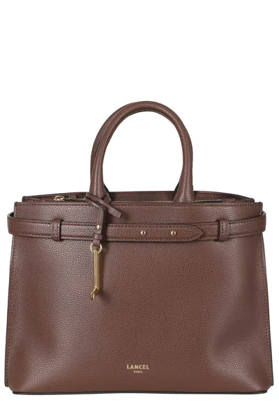 Lancel Grained Leather Tote With Structured Design And Elegant Accents In Brown
