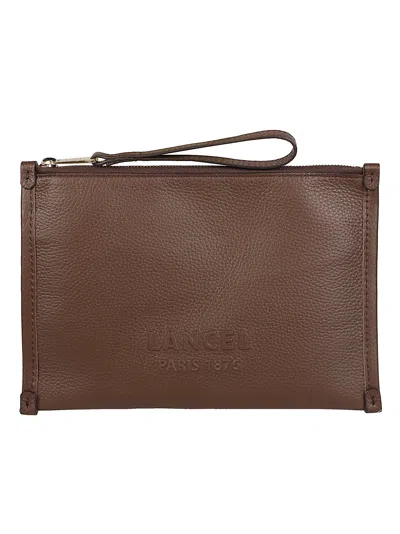 Lancel Jour Textured Cow Leather Zipped Wristlet In Brown