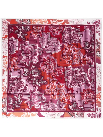 Lancel Pivoine Optical-print Silk Scarf In Red