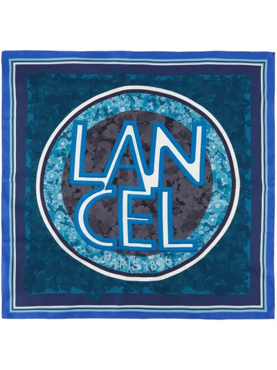 Lancel Roxane Logo-print Silk Scarf In Blue