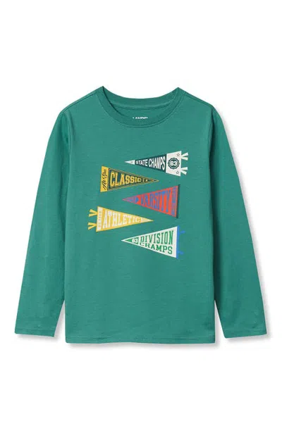 Lands' End Kids'  Boys Long Sleeve Graphic Tee In Green
