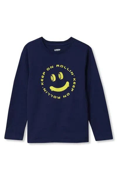 Lands' End Kids'  Boys Long Sleeve Graphic Tee In Blue