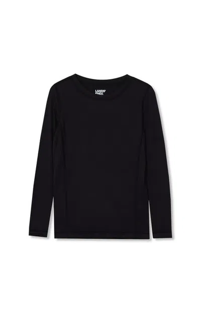 Lands' End Kids'  Boys Thermal Base Layer Long Underwear Thermaskin Crew Neck Shirt In Black