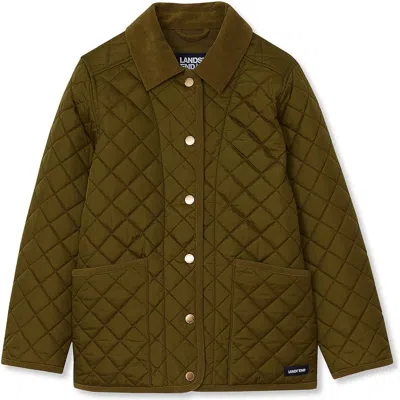 Lands' End Kids'  Girls Quilted Water Resistant Jacket In Green