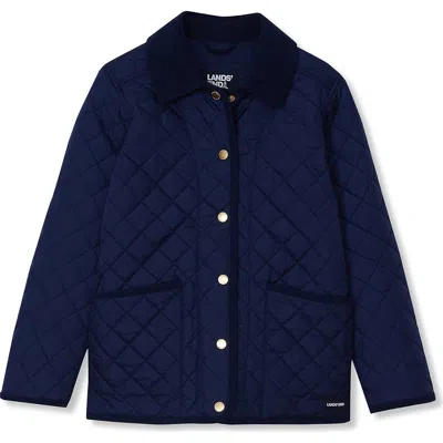 Lands' End Kids'  Girls Quilted Water Resistant Jacket In Blue