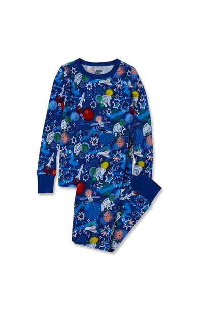 Lands' End Kids Holiday Long Sleeve Top And Bottom Snug Fit Pajama Set In Blue