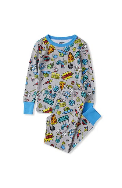 Lands' End Kids Holiday Long Sleeve Top And Bottom Snug Fit Pajama Set In Gray