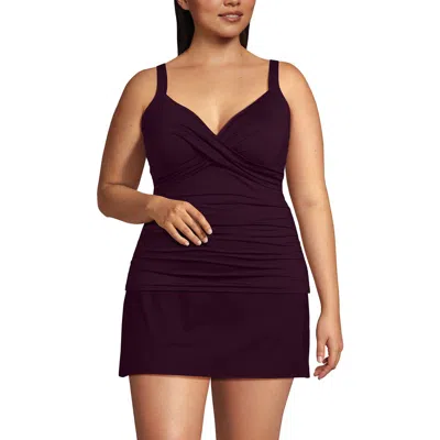 Lands' End Plus Size Ddd-cup Tulip Hem Tankini Top In Burgundy