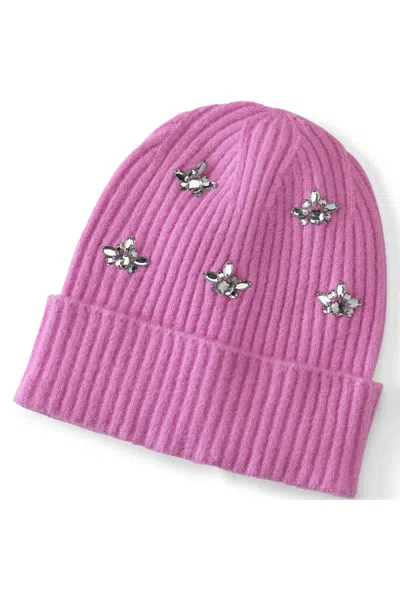 Lands' End Women's Cashtouch Slouchy Winter Beanie With Rhinestones In Pink