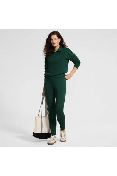 Lands' End Women's Petite High Rise Serious Sweats Fleece Lined Pocket Leggings In Green