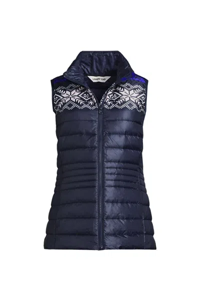 Lands' End Women's Plus Size Wanderweight Packable Down Print Vest In Blue