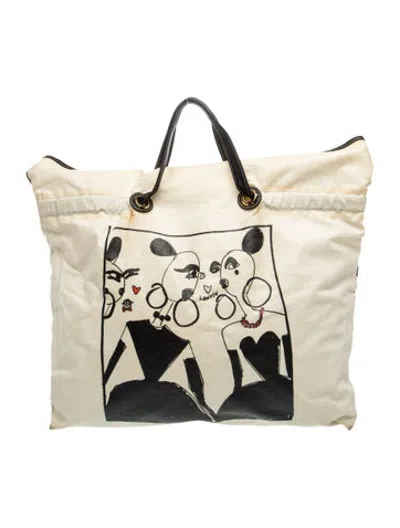 Pre-owned Lanvin Canvas Tote In Neutrals/white