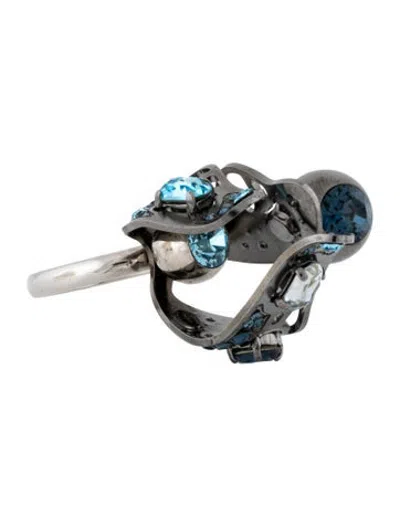 Pre-owned Lanvin Crystal Flower Cocktail Ring In Blue