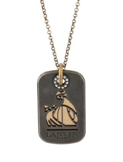 Pre-owned Lanvin Crystal Two-tone Dog Tag Pendant Necklace, 33.75" In Clear
