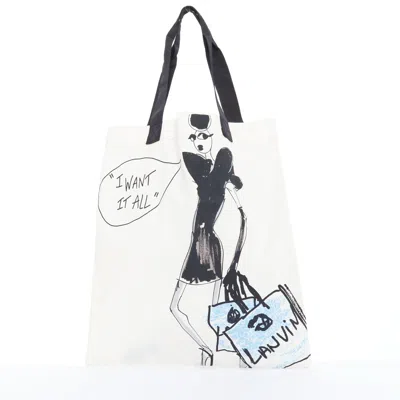 Pre-owned Lanvin Fashion Sketch Printed Canvas Tote Bag In White